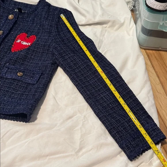 Kerri Rosenthal Navy Tweed Jacket with Red Heart Accent M - Picture 5 of 11